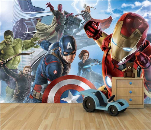 Imagem 2 de 2 de Adesivo Papel De Parede Infantil Vingadores Thor Hulk - 8m²