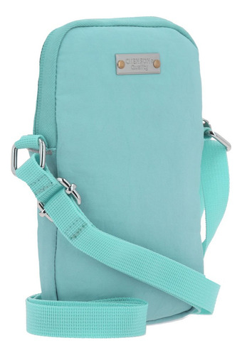 Crossbody Chico 1818 Chenson Dama Turquesa Impermeable Acabado De Los Herrajes Níquel Diseño De La Tela Lisa