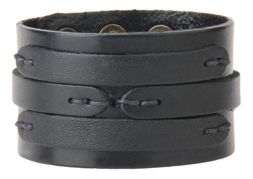 Brazalete Ancho Cuero Negro Punk Simple