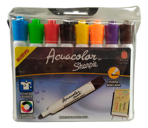 Marcador Sharpie Acuacolor Varios Colores Punta Cincel 8 Pzs
