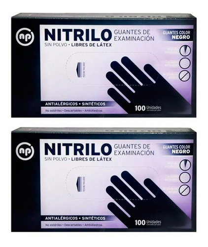 2 Guantes De Nitrilo Negros Descartables X 100 Unidades