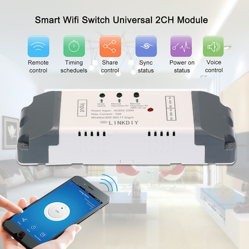 Comutador Wi-fi Inteligente Ewelink Módulo Universal 2ch Ac8