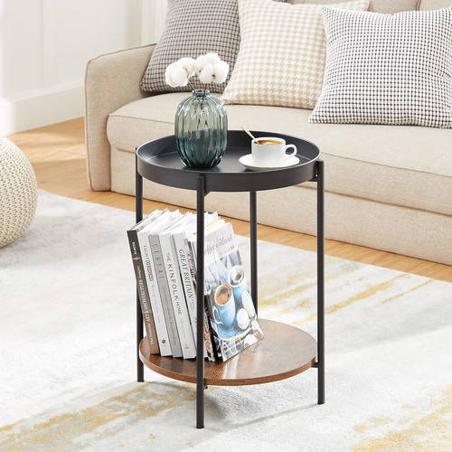 Mesa Lateral Auxiliar 2 Niveles Madera 42x42x52cm Moboi Negro