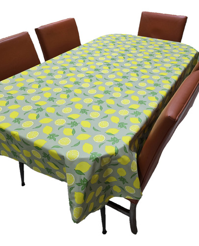 Mantel Mesa Rectangular 1.4x1.8 Impermeable Cuerina Afelpada Limones
