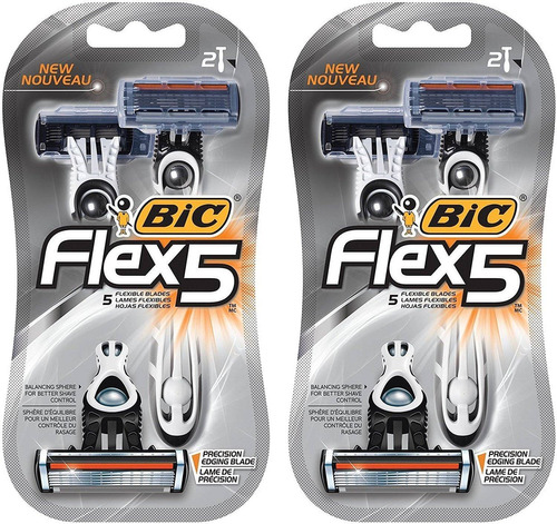 Bic Flex 5 Afeitadora Para Hombre, 2 Unidades, Bic Flex 5, 2