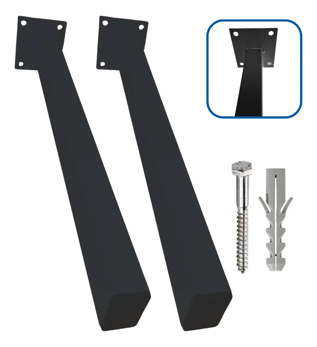 Suporte Para Pia De Parafusar 60cm – Cor Preta - Kit com 2 unidades + Parafusos e Buchas - Grapa para Granito Mármore Bancada e Prateleira
