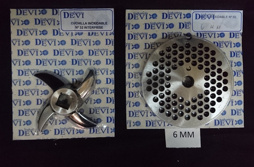Imagen 3 de 4 de Juego - Disco 6 Mm Y Cuchilla Autoafilable Picadora Carne 32