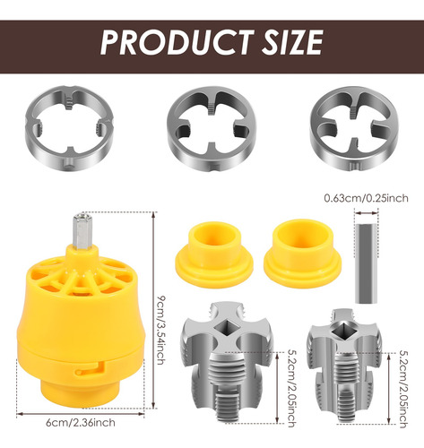 Herramienta Para Roscas De Pvc Taladro Eléctrico 3 Troqueles Amarillo