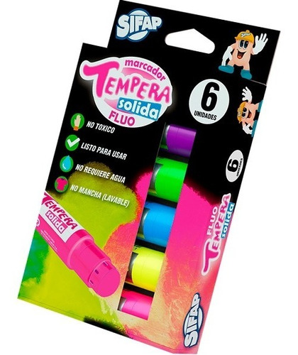 Marcador Tempera Solida Sifap Fluo Crayon X 6 Unidades