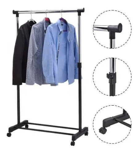 Perchero Simple Extensible Con Ruedas Color Plateado