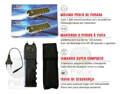 Taser Tático De Choque Led Original Super Forte Recarregável Preto Preto