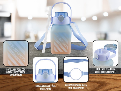 Imagen 3 de 10 de Bote De Agua Motivacional 1300 Ml Vaso Termo Cilindro