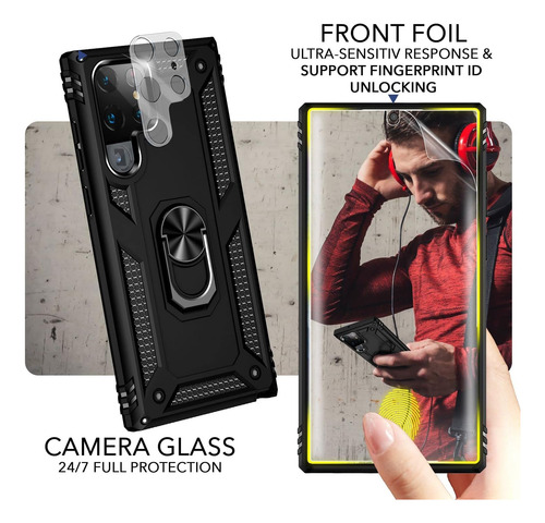 Funda Uso Rudo Para Galaxy S23 Ultra Carcasa+mica+lente Negro Samsung Galaxy S23 Ultra