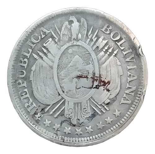 Antigua Moneda Plata 50 Centavos Bolivia 1899 Km# 161.5