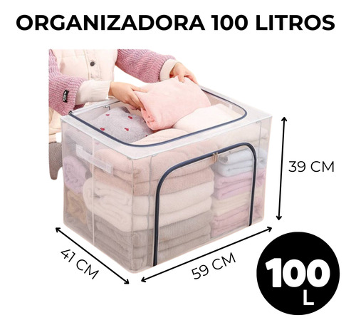 Caixa Organizadora Multiuso 100 Litros Transparente Com Zipe 100 Litros 100 Litros
