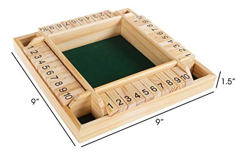 Juego Clásico Shut The Box En Madera Con 10 Casillas Y Dados