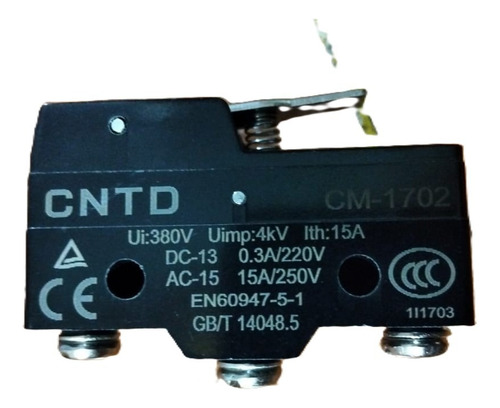 Interruptor Limite, Switch Palanca Corta, 15a/250v, 1nc+1no. Negro
