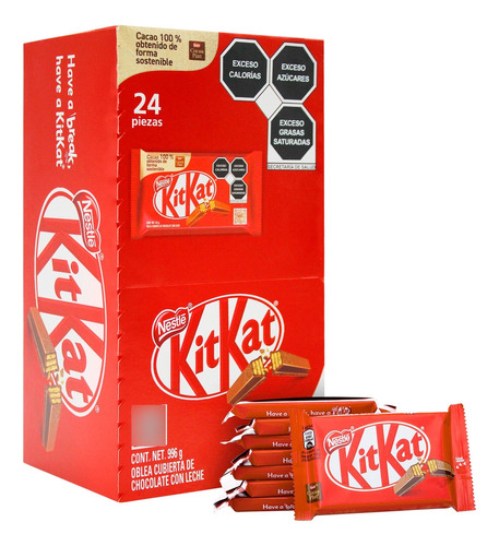 Chocolate Nestlé Kit Kat Kitkat Nestlé  Chocolate Con Leche Con Oblea Caja 41 g 24 U Pack X 24