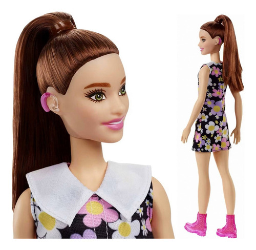 Boneca Colecionável Menina Morena Barbie Fashionistas - Deficiente Auditiva Com Prótese Aparelho Auditivo - Doll Número 187 - Ano De Fabricação 2021 - Mattel Brinquedos