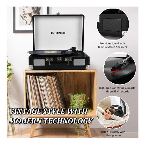 Leitor De Discos De Vinil Bluetooth De 3 Velocidades