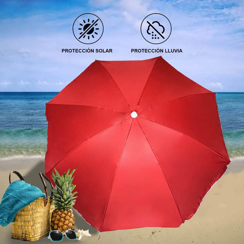 Sombrilla De Playa, Jardín, De 3 M De Diámetro, Con Funda Rojo Lisa