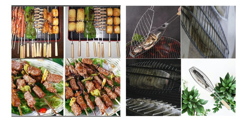 Rejilla Antihaderente Y 6 Pinchos Para Brocheta Pescado Asar