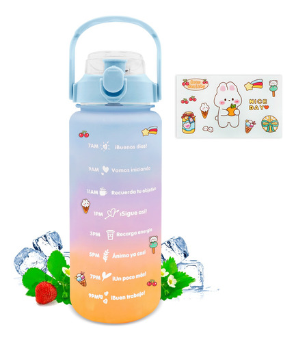 Botella De Agua 2.2l Motivacional Gran Capacidad Con Popote
