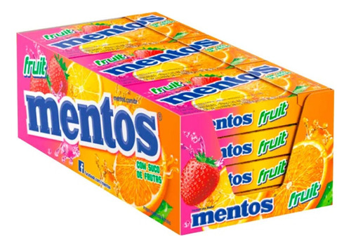 Cx Bala Mastigavel Mentos 12p Fruit Frutas Sortidas Slim Box