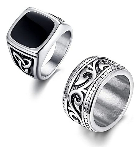 Finrezio 2pcs Anillos Del Acero Inoxidable Para Los Hombres 