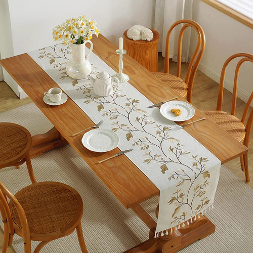 Mantel Table Runner Bordado De Algodón Y Lino