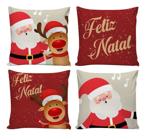 Kit 4 Capas Almofadas Decorativas Feliz Natal 45x45 Sofá