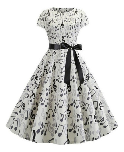 Columbo Vintage Dress Con Notas Musicales De Los Años