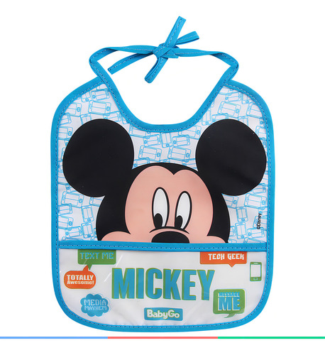 Babador Bebê Com Bolso Pega Migalhas Azul Mickey Baby Go Mickey Mouse