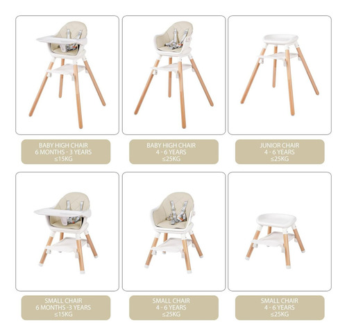Silla Alta Para Bebés, Sillas De Madera Convertibles 6 En 1