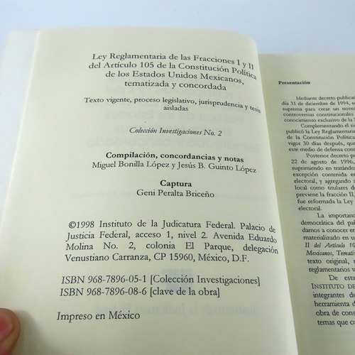 L3808 Ley Reglamentaria De Fracciones I Y Ii Articulo 105 (Usado)