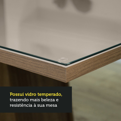 Mesa Cuadrada Madesa 5363 con Tapa de Cristal Cubierta Rústica/Crema