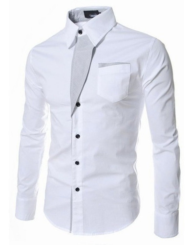 Camisa Elástica Rayas Diagonale Slim-fit Contraste Moda Ropa