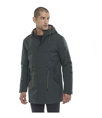 Campera Parka Para Hombre De Microfibra Verde Con Corderito