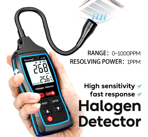 Detector De Gas Refrigerante, Alógeno, Freón, R22a 1000 Ppm Negro
