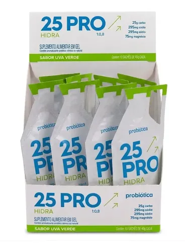 Gel de Carboidrato Probiótica Gel 25 Pro Hidra Carbo Uva Verde 10 Sachês 40g