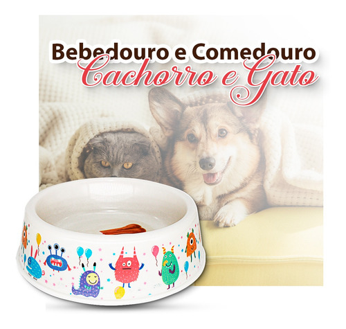 Comedouro Bebedouro Monstros Coloridos Tigela Pote Cachorro