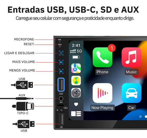 Central Multimídia Kube 7 Android Auto Carplay Homologada