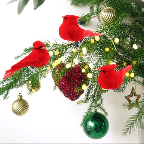 Adornos De Navidad Con Clip 20 Piezas Pájaros Rojos Plumados