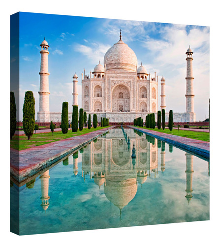 Cuadro Decorativo Canvas Moderno Taj Mahal India 30x30cm Color Natural Armazón Natural