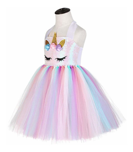 Vestido Unicornio Con Lentejuelas Y Diadema.