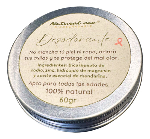 Desodorante Natural Sólido Corporal Aclara Las Axilas 1 Pza Aceite Esencial De Mandarina