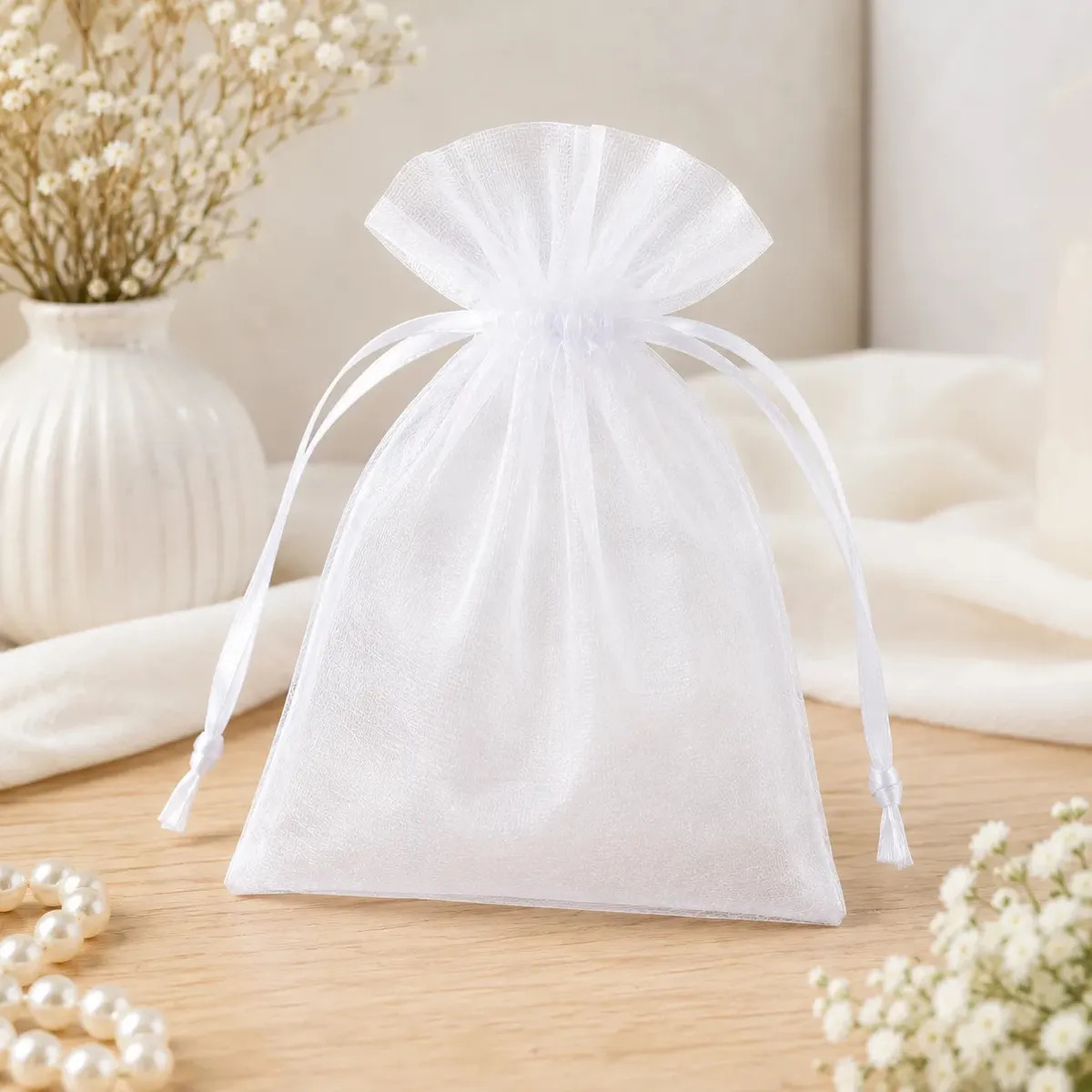 Kit 50 Saquinhos de Organza Luxkitch Premium 10x15cm para Lembrancinhas e Joias