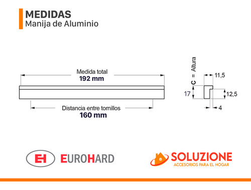 Tirador Aluminio Negro Mate 160mm Eh001 Eurohard X 30 Unid
