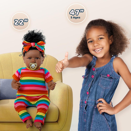 Bebes Reborn Silicona Tamaño Real Muñeca Niña Africana 55cm
