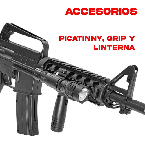 Imagen 3 de 10 de Rifle Airsoft M4 Replica Resorte 6 Mm Pistola Regalo Balines